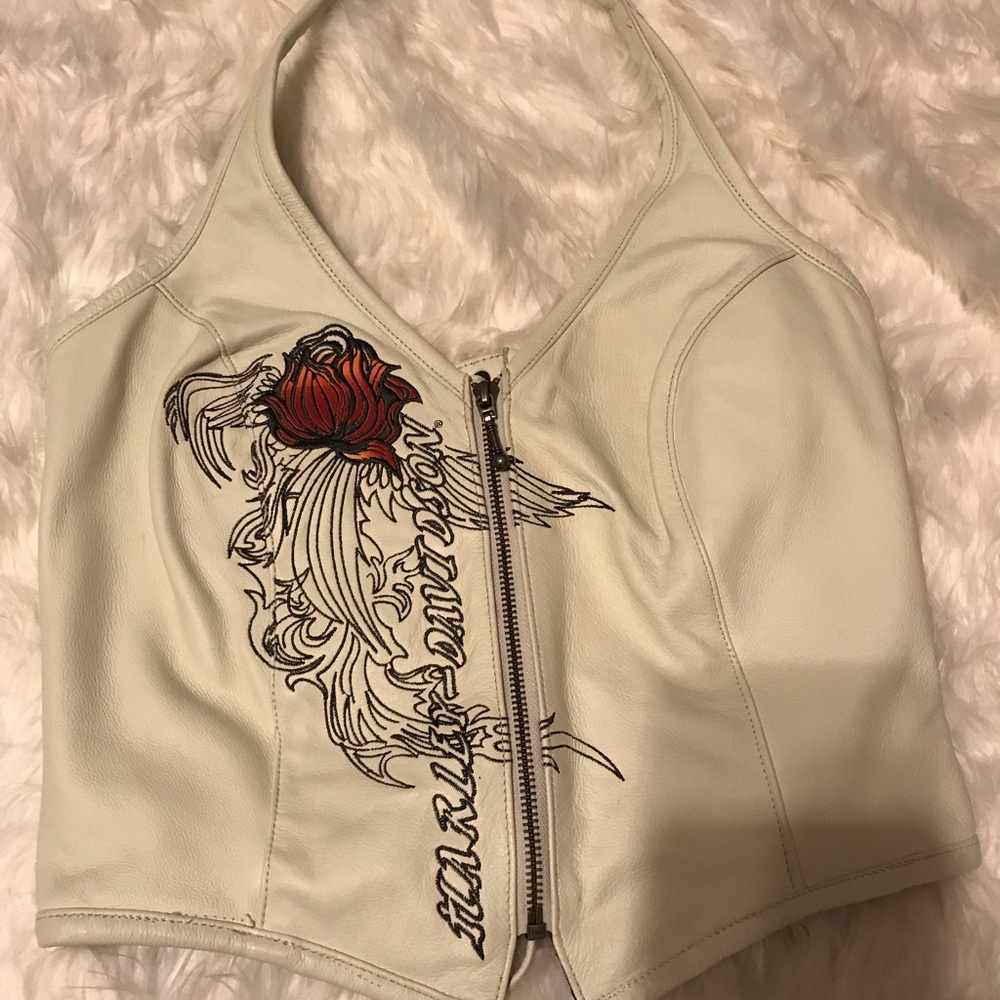 Harley-Davidson white leather halter vest